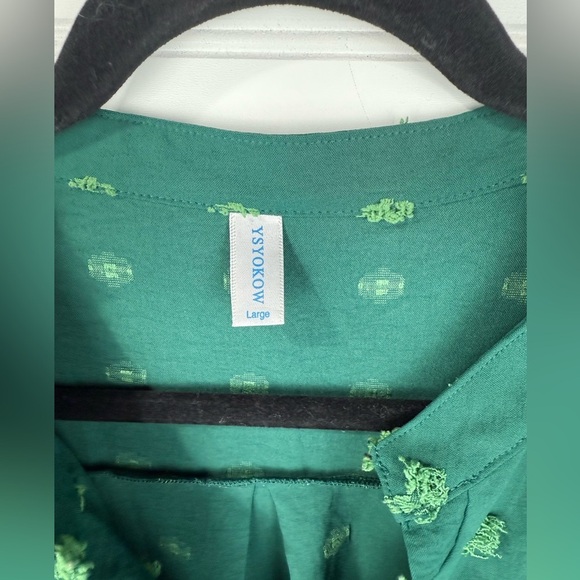 Yskokow women’s green textured business casual dressy short sleeve top Size L - Picture 5 of 6